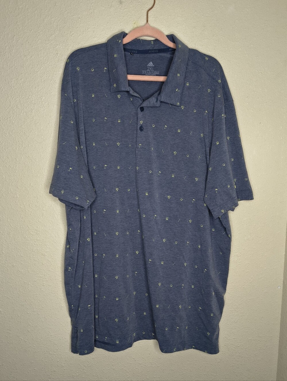 Adidas Prime Green Golf Polo Blue Green Print Men's Size 2X